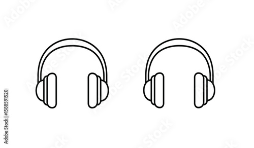 Two Headphones Outline Icons on a White Background for Audio Listening