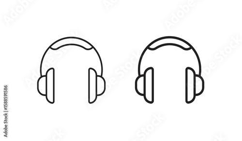 Minimalist Headphone Icon Set Black Outline on White Background Audio Equipment