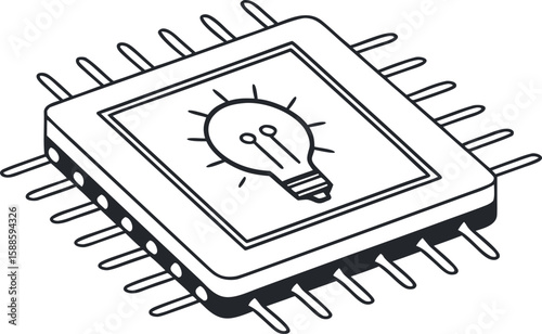  A minimal vector icon of a microchip with a glowing central core, symbolizing computing power.