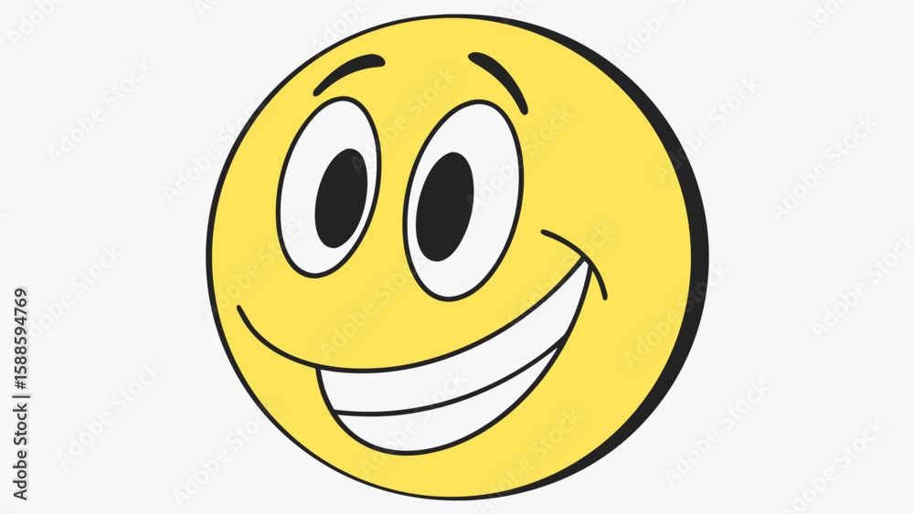 Fototapeta premium A happy smiling yellow emoji with big eyes showing its teeth in a wide grin