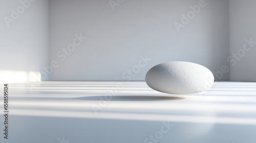 Smooth Pebble Shape Levitating Above White Floor.