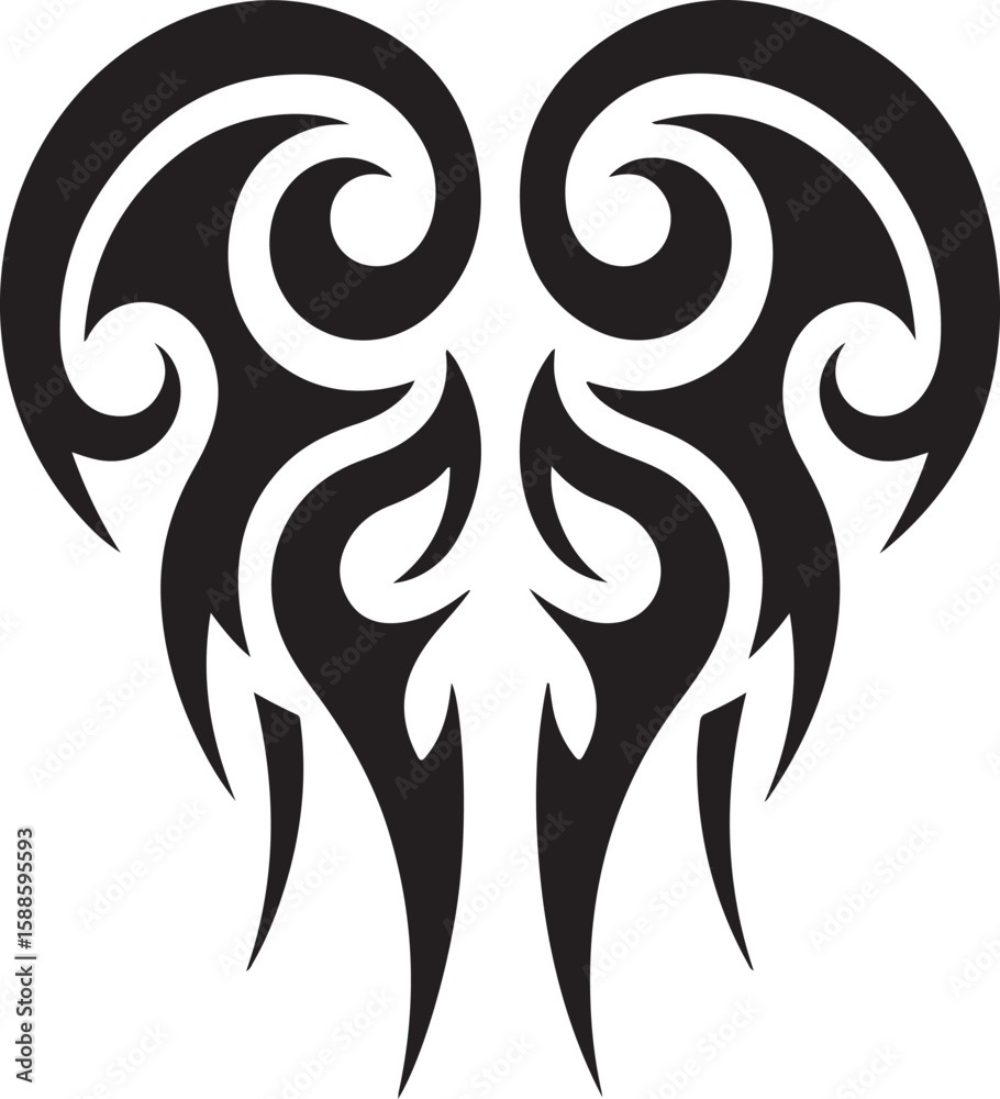 Fototapeta premium Abstract tribal heart shape with swirling patterns and sharp edges silhouette