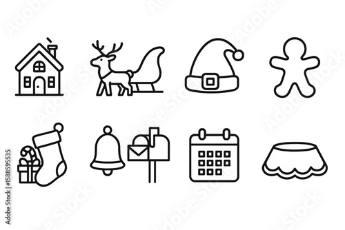 Christmas linear icon set. holiday, festive symbols collection in line art style