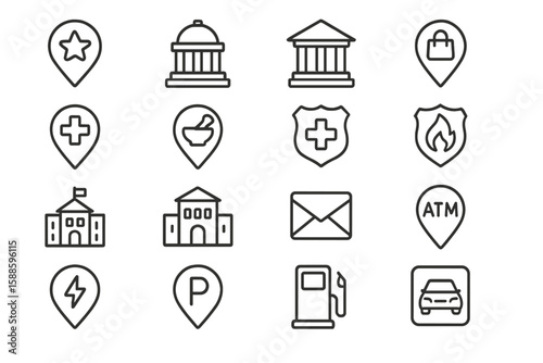 Map, navigation outline icon set. location, travel, guide icons in outline style