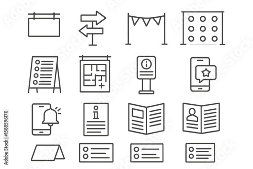 Navigation, wayfinding outline icon set. direction, signage, map linear collection