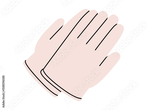 Hand drawn cute cartoon illustration of medical rubber gloves. Flat vector doctors arm protection doodle. Health care professional wear sticker, icon. Medicine uniform. Therapist help. Isolated.