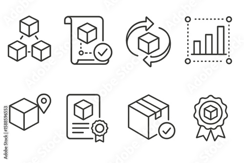 Inventory management line icon set. optimize your warehouse efficiency