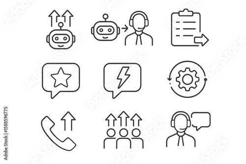 Customer support linear icon set. chat, feedback, communication icons in line design