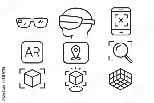 Augmented reality, virtual reality line icon set. digital gadgets and tools collection