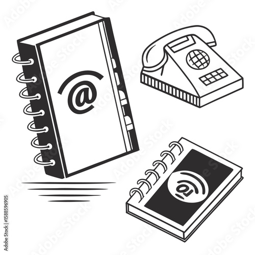 Spiral bound notebooks with icons vector illustration