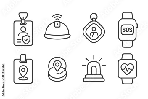 Security and alert outline icon set. safety, alarm, protection icons outline collection