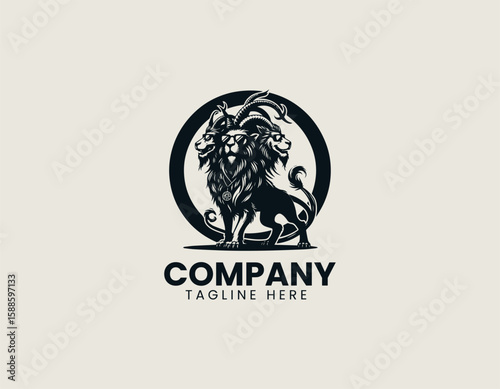 Modern Chimera Mythical Beast Cool Lion Goat Dragon Vector Logo Design