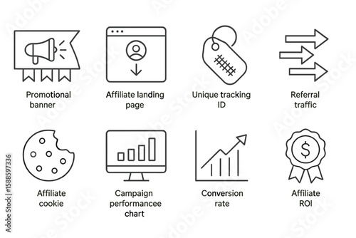 Marketing, business outline icon set. advertising, analytics symbols outline collection