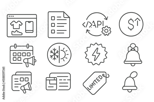 Business and marketing outline icon set: essential line graphics for promotion