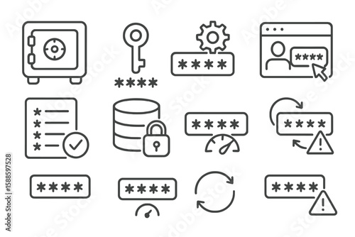 Password protection line icon set. security, privacy symbols in outline style