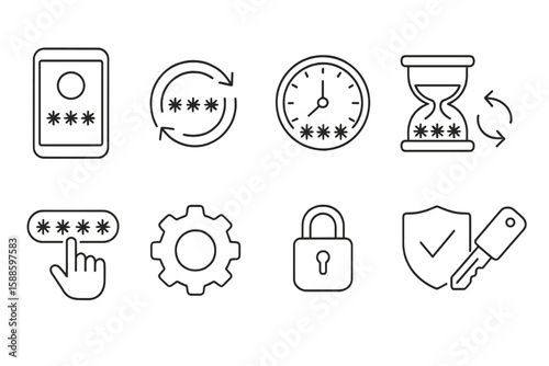 Security password outline icon set. protection, privacy, safety, access linear icons