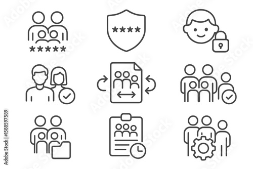 Privacy and security icon set. protection, encryption linear icons collection