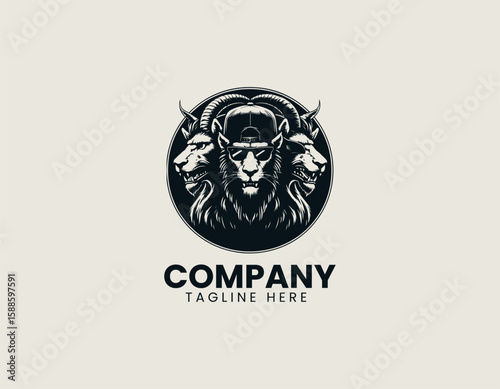 Modern Chimera Mythical Beast Cool Lion Goat Dragon Vector Logo Design