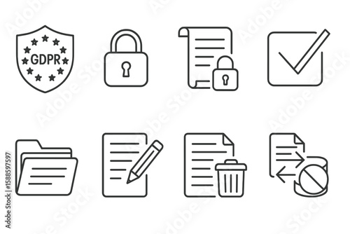 Data protection, gdpr compliance outline icon set for privacy and security guidelines