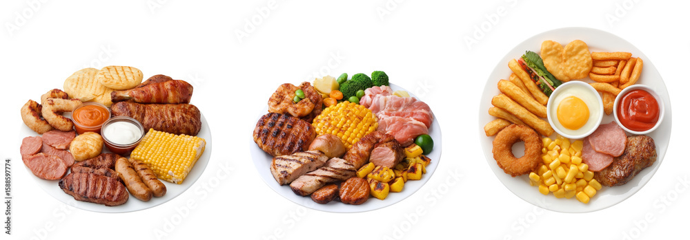 Obraz premium Assorted Delicious Food Platter Isolated on Transparent Background