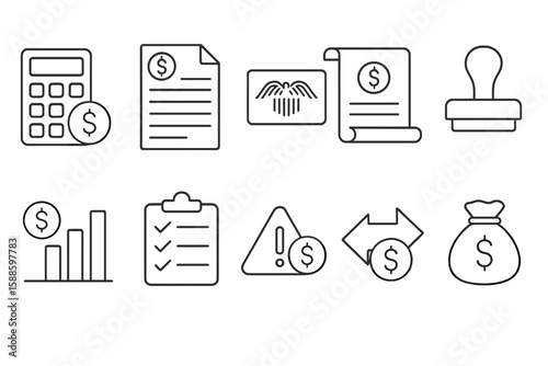 Finance, accounting line icon set. budgeting, money management linear icons collection