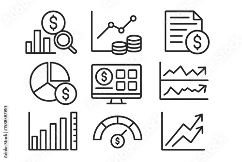 Finance, economy line icon set for business, investment, money analytics