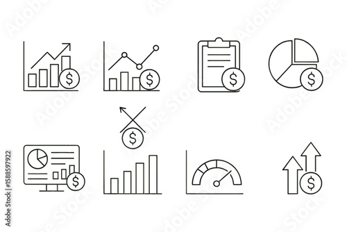 Finance and business line icon set. charts, graphs, and analytics icons