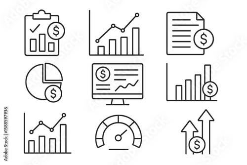 Finance line icon set. business, analytics, data illustrations in outline style