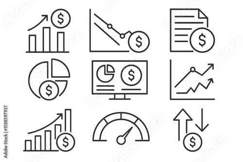 Finance and business line icon set. budget, investment, growth outline collection