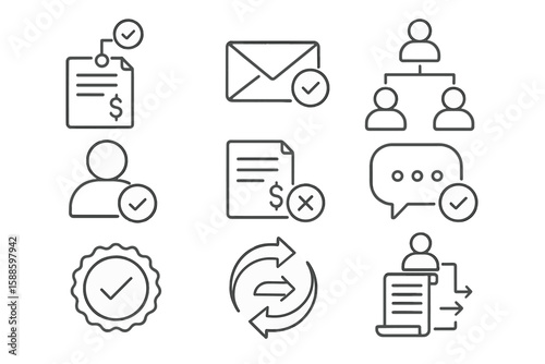 Business communication line icon set. email, document, teamwork, workflow symbols
