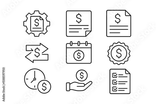 Finance, money linear icon set. currency, investment, bank line style collection