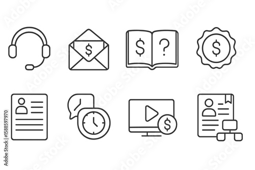 Finance essentials icon set. budgeting, money management linear collection