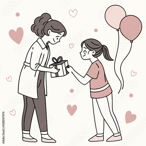 Happy girls celebrating friendship with gifts — cute flat style vector

