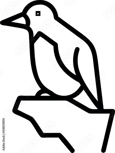 Cute penguin standing bravely on icy cliff Line Art Vector illustration