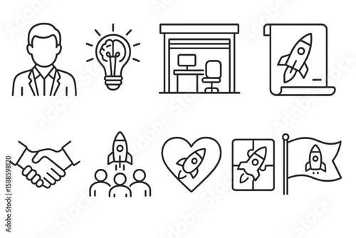 Business and startup line icon set. innovation, strategy, teamwork icons collection