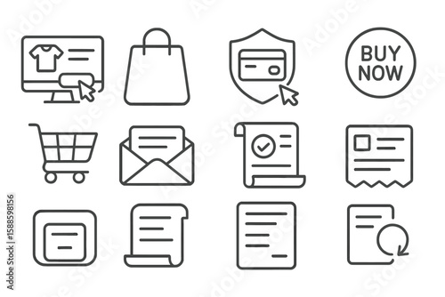 E-commerce line icon set. shopping, payment, cart, email, secure checkout icons