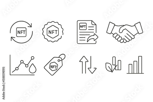 Nft and cryptocurrency line icon set. blockchain, finance symbols outline style