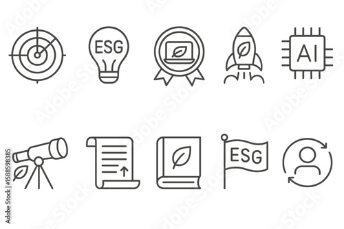 Business strategy linear icon set. innovation, planning, technology outline collection