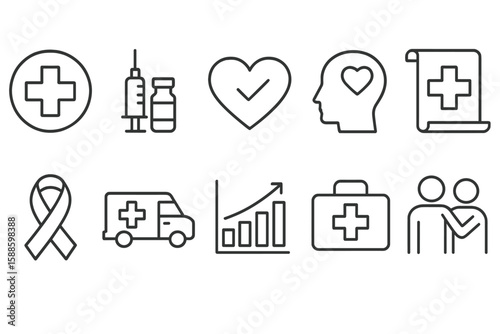 Medical and healthcare line icon set. health, wellness, and medicine linear graphics