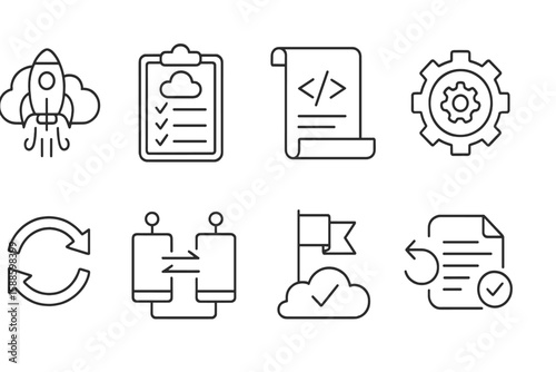 Business, management line icon set. strategy, productivity, process icons in outline style