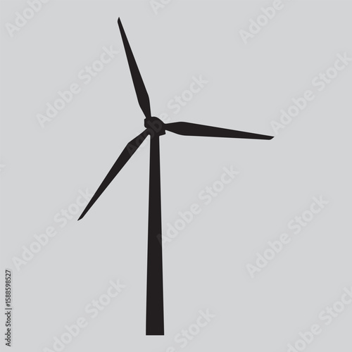 Black silhouette of a modern wind turbine energy power
