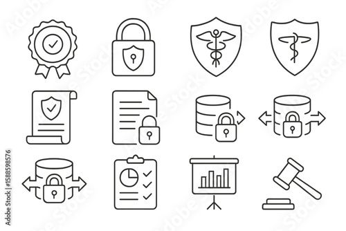 Security and compliance icon set. line style for data protection and privacy