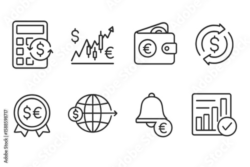 Finance, currency line icon set. investment and banking line style collection