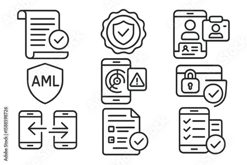 Security and compliance outline icon set. cybersecurity protection, policy symbols