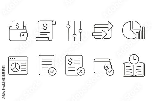 Finance, business outline icon set. payment, analytics, transaction icon collection