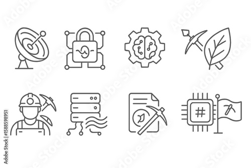 Technology and nature line icon set. innovative tech, eco symbols collection