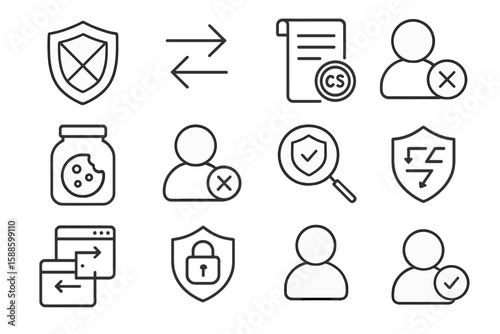 Privacy and security outline icon set. protection, data, user safety icons collection