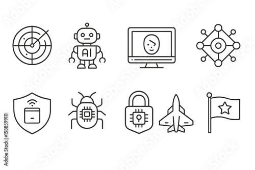 Technology, security line icon set. ai, cybersecurity, network, circuit icons collection