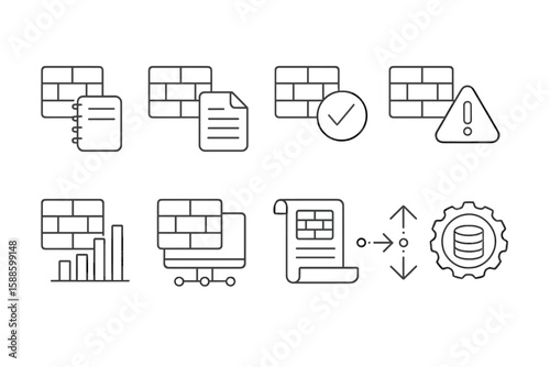Firewall, protection line icon set. security, network, safety outline collection