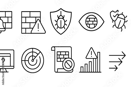 Cybersecurity, digital outline icon set. data protection, secure network icons outline collection